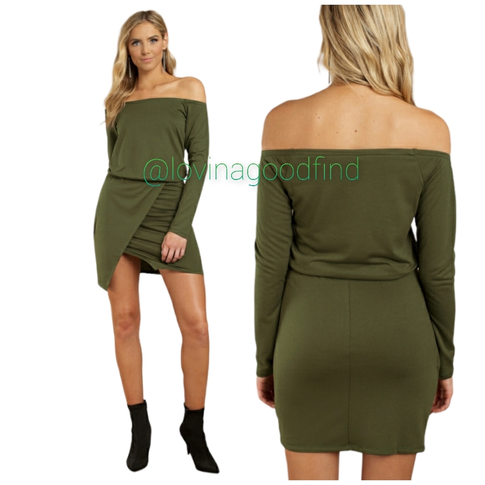 Tobi Joelle Off Shoulder Olive Wrap Dress NWT sz M